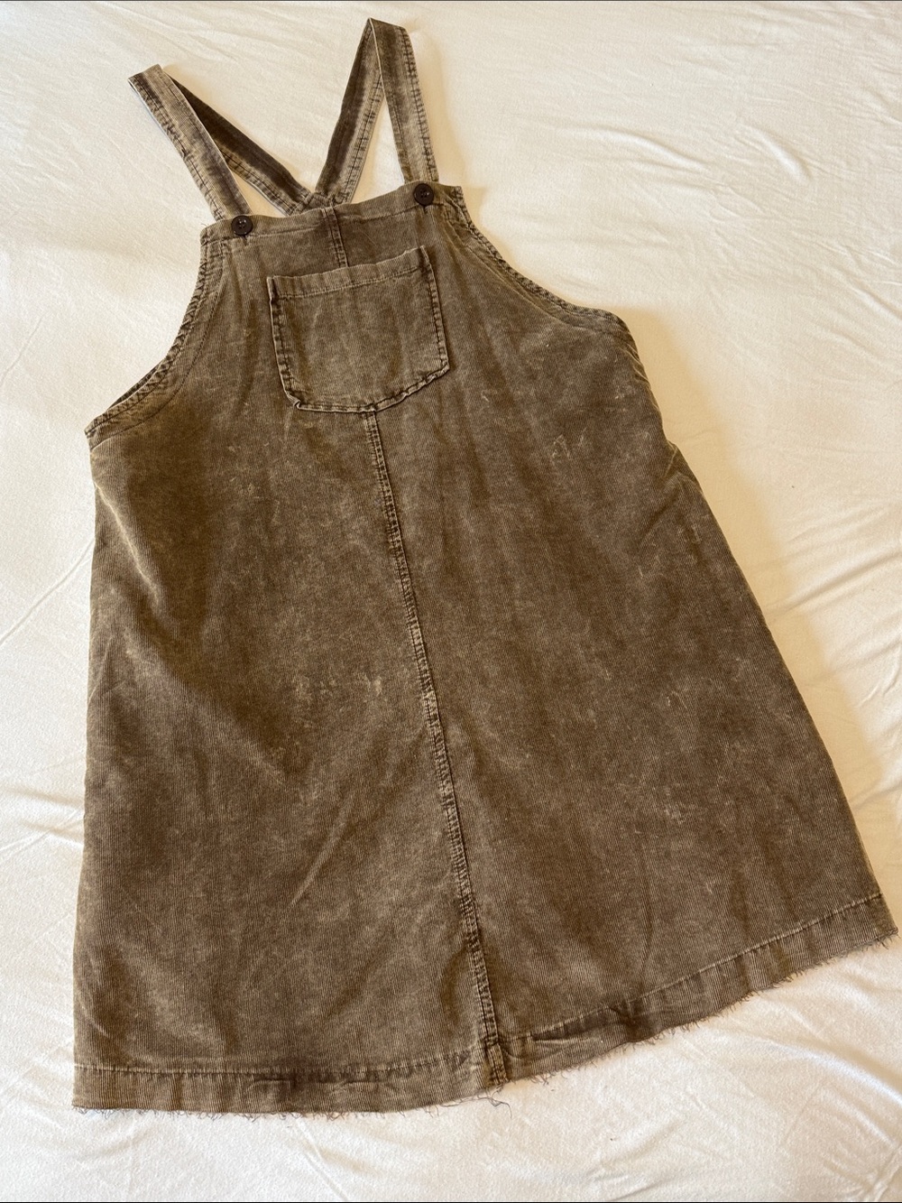 Washed Olive Green corduroy Mini Pinafore Dress